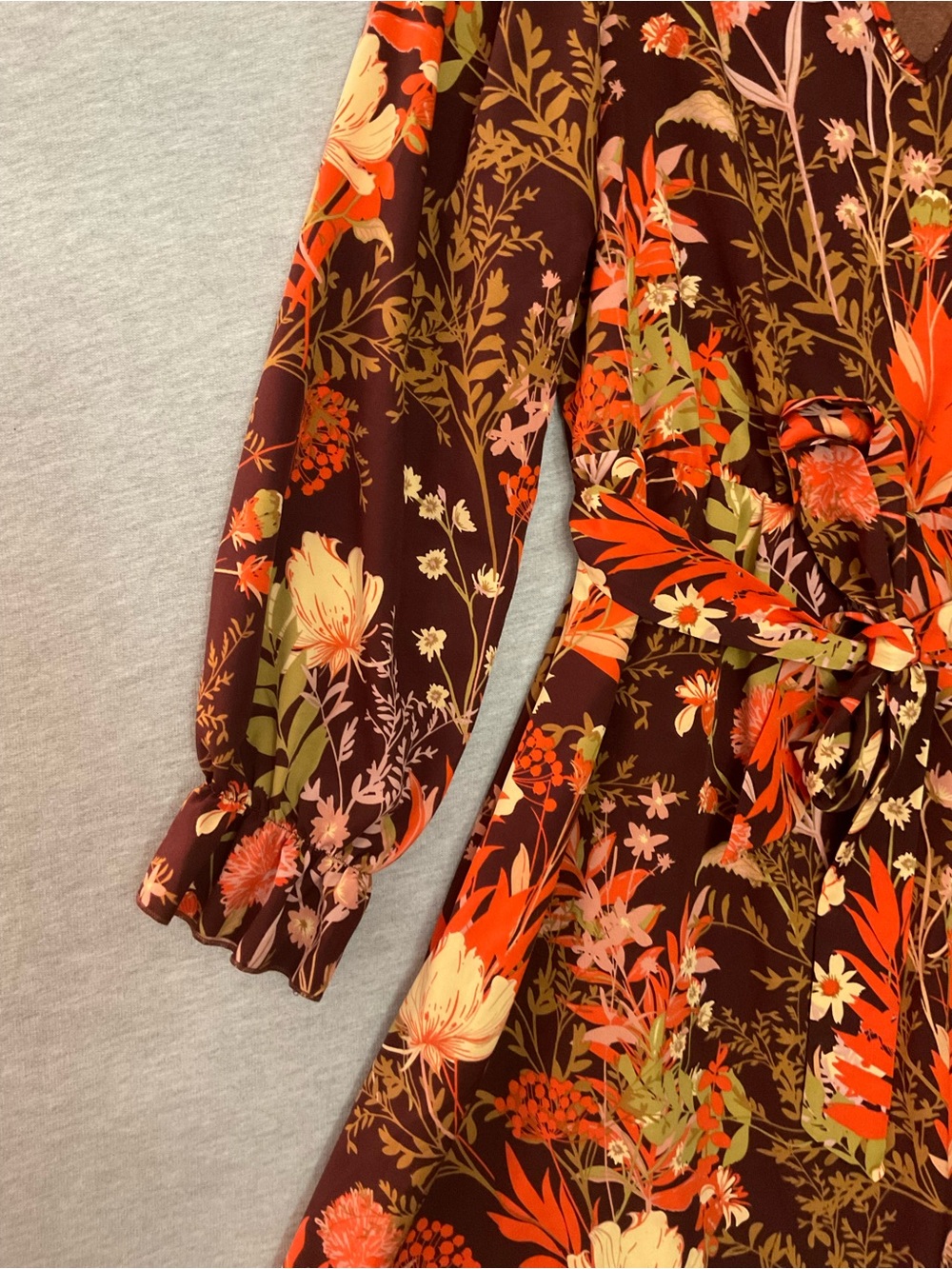 SHEIN Floral Midi Wrap Dress - Rust Floral - Picture 3 of 7